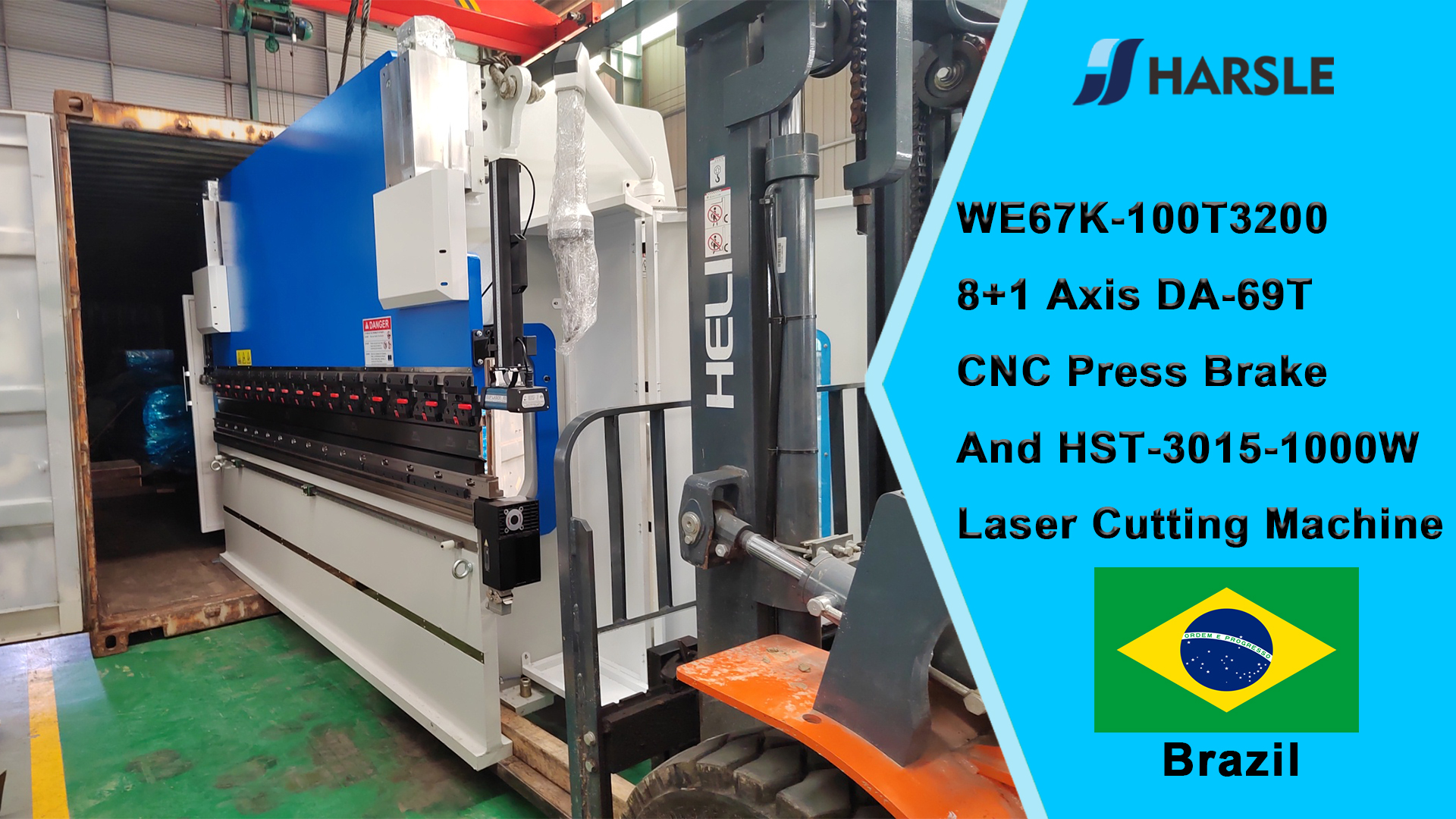 Brazil-WE67K-100T3200 8 + 1 محور DA-69T CNC الصحافة الفرامل وآلة القطع بالليزر HST-3015-1000W